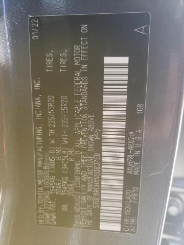 Foto 10 de la subasta – 2022 TOYOTA HIGHLANDER con VIN 5TDEBRCHXNS083768