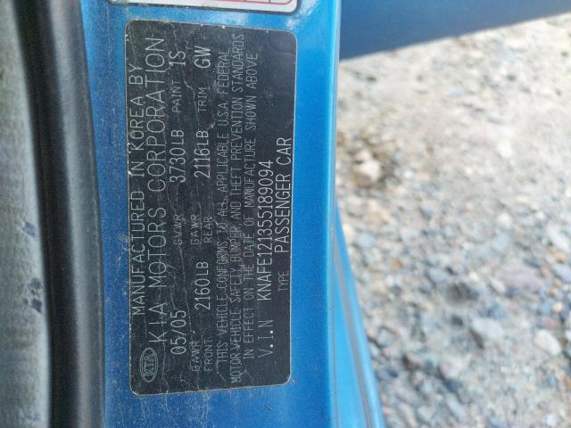 Photo 10 from auction – 2005 KIA SPECTRA LX with VIN KNAFE121355189094