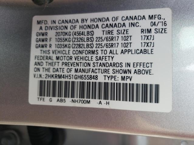 Photo 10 from auction – 2016 HONDA CR-V EX with VIN 2HKRM4H51GH655848