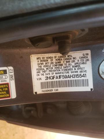 Photo 10 from auction – 2010 HONDA CIVIC LX with VIN 2HGFA1F59AH315541