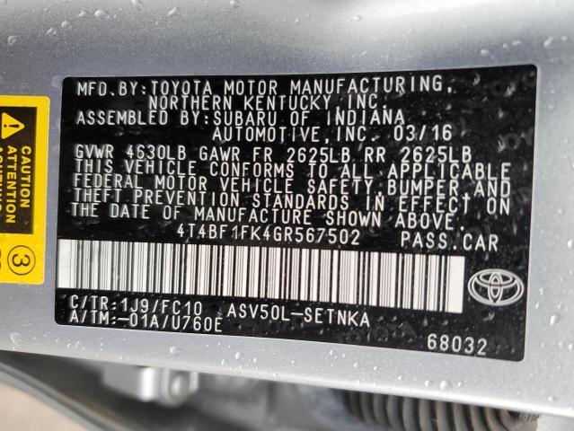 Photo 10 from auction – 2016 TOYOTA CAMRY LE with VIN 4T4BF1FK4GR567502