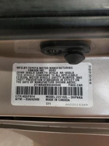 Zdjęcie 10 z aukcji – 2003 TOYOTA COROLLA MA z VIN 2T1KR32E93C043948