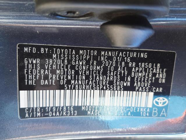 Photo 10 from auction – 2016 TOYOTA COROLLA L with VIN 5YFBURHE5GP455685