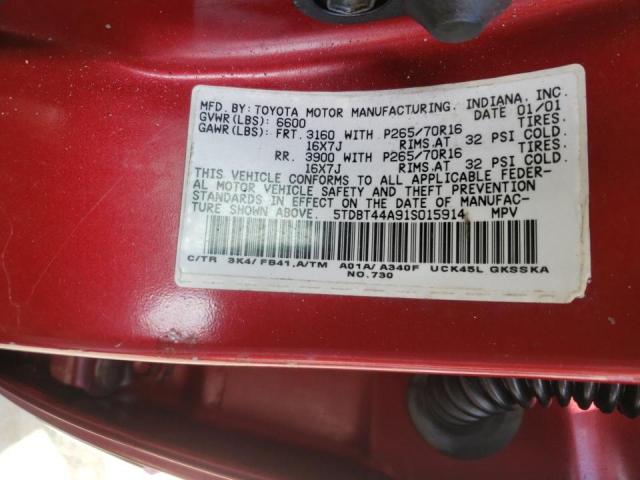 Photo 10 from auction – 2001 TOYOTA SEQUOIA with VIN 5TDBT44A91S015914