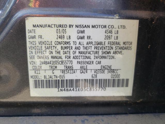 Photo 10 from auction – 2005 NISSAN MAXIMA with VIN 1N4BA41E05C855770