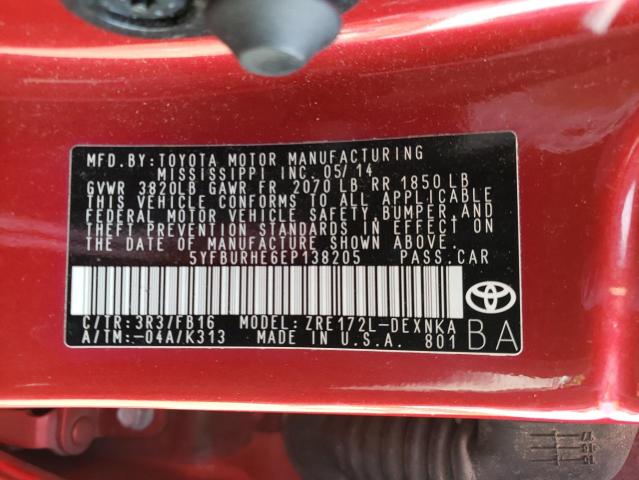 Photo 10 from auction – 2014 TOYOTA COROLLA L with VIN 5YFBURHE6EP138205