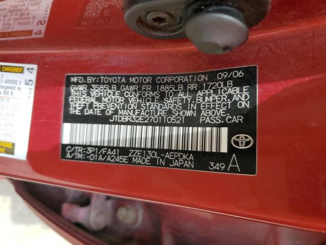 Photo 10 from auction – 2007 TOYOTA COROLLA CE with VIN JTDBR32E270110521