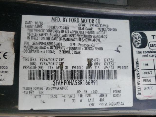 Photo 10 from auction – 2011 FORD FUSION SE with VIN 3FAHP0HA5BR166891