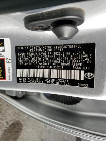 Photo 10 from auction – 2012 TOYOTA CAMRY HYBR with VIN 4T1BD1FK6CU050258
