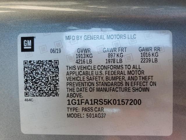 Photo 10 from auction – 2019 CHEVROLET CAMARO LS with VIN 1G1FA1RS5K0157200