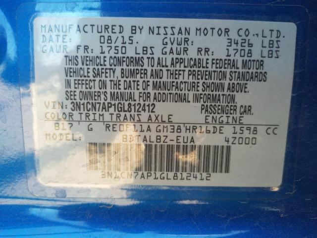 Photo 10 from auction – 2016 NISSAN VERSA S with VIN 3N1CN7AP1GL812412