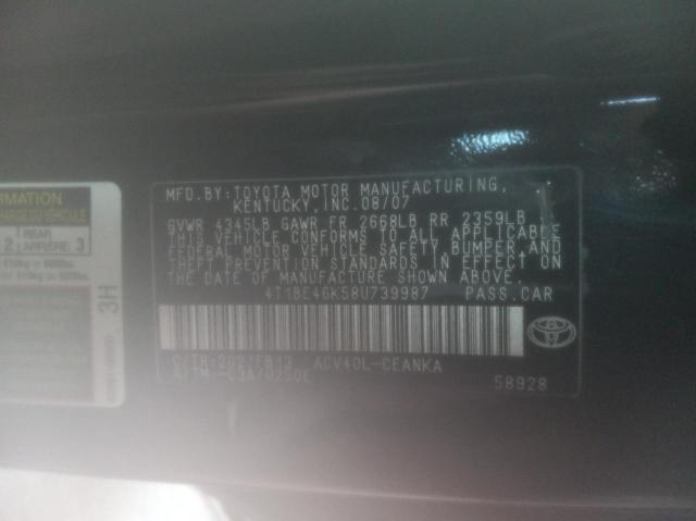 Photo 10 from auction – 2008 TOYOTA CAMRY CE with VIN 4T1BE46K58U739987