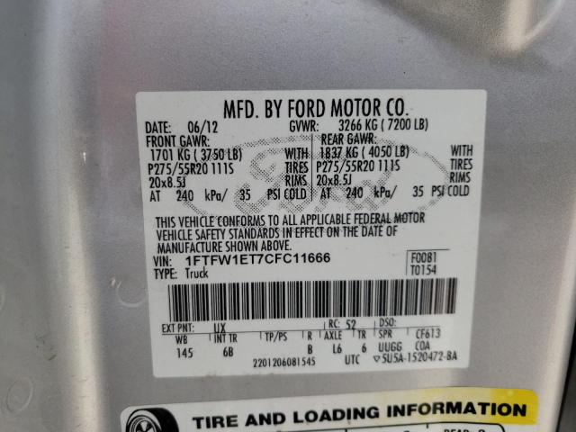 Photo 10 from auction – 2012 FORD F150 SUPER with VIN 1FTFW1ET7CFC11666
