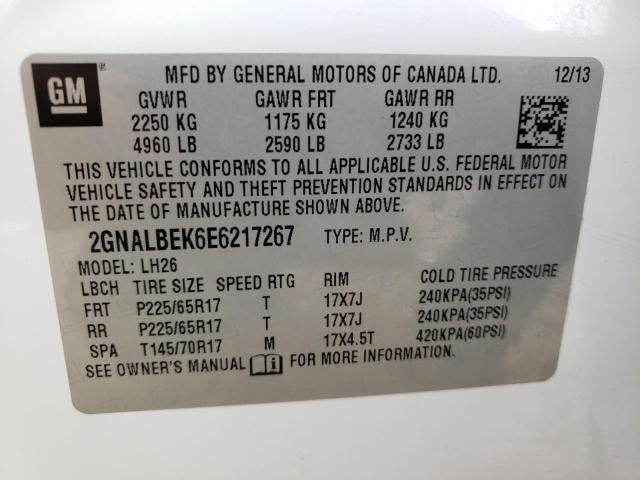 Photo 10 from auction – 2014 CHEVROLET EQUINOX LT with VIN 2GNALBEK6E6217267