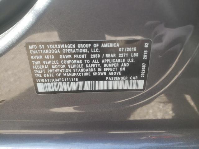 Photo 10 from auction – 2015 VOLKSWAGEN PASSAT S with VIN 1VWAT7A34FC111118