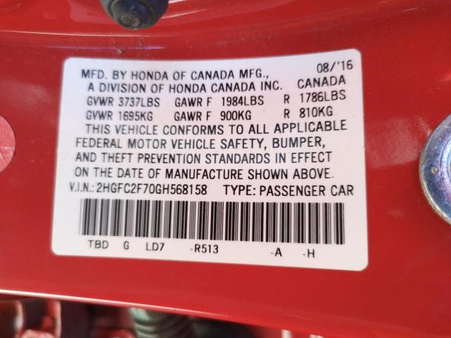 Photo 10 from auction – 2016 HONDA CIVIC EX with VIN 2HGFC2F70GH568158