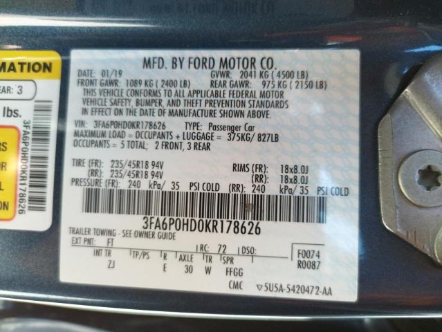 Photo 10 from auction – 2019 FORD FUSION SE with VIN 3FA6P0HD0KR178626