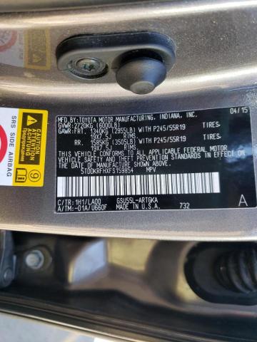 Photo 10 from auction – 2015 TOYOTA HIGHLANDER with VIN 5TDDKRFHXFS159854