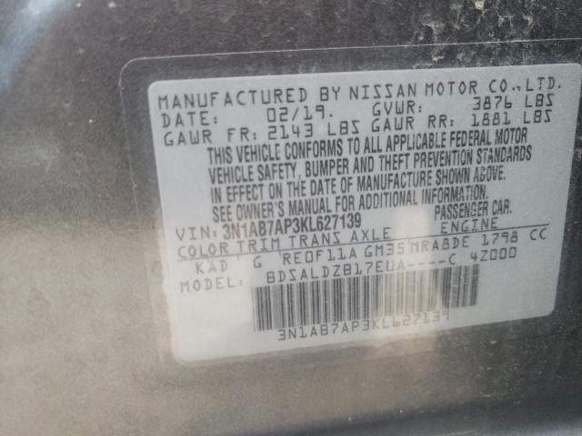 Photo 10 from auction – 2019 NISSAN SENTRA S with VIN 3N1AB7AP3KL627139