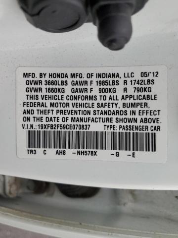 Photo 10 from auction – 2012 HONDA CIVIC LX with VIN 19XFB2F59CE070837