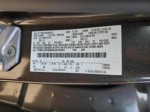 Photo 10 from auction – 2019 FORD ESCAPE SEL with VIN 1FMCU9HD6KUA33203
