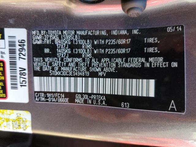 Photo 10 from auction – 2014 TOYOTA SIENNA LE with VIN 5TDKK3DC3ES494819