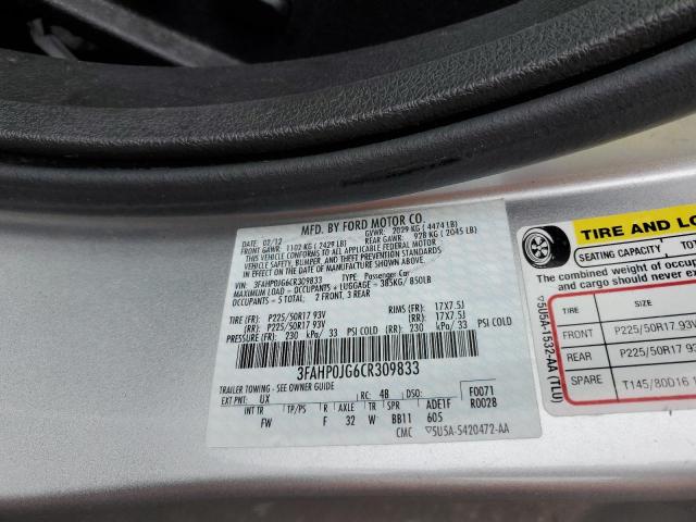 Photo 10 from auction – 2012 FORD FUSION SEL with VIN 3FAHP0JG6CR309833