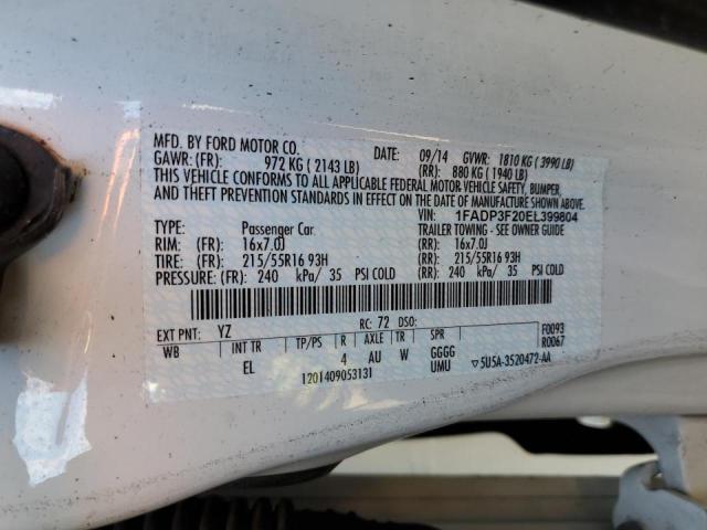 Photo 10 from auction – 2014 FORD FOCUS SE with VIN 1FADP3F20EL399804