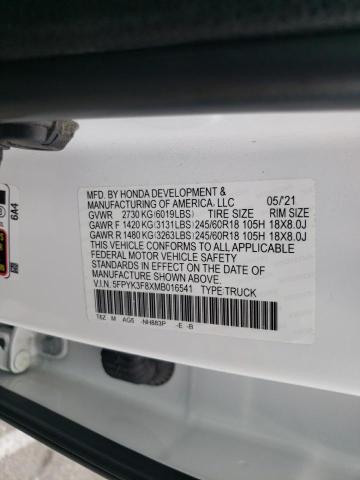 Photo 10 from auction – 2021 HONDA RIDGELINE with VIN 5FPYK3F8XMB016541