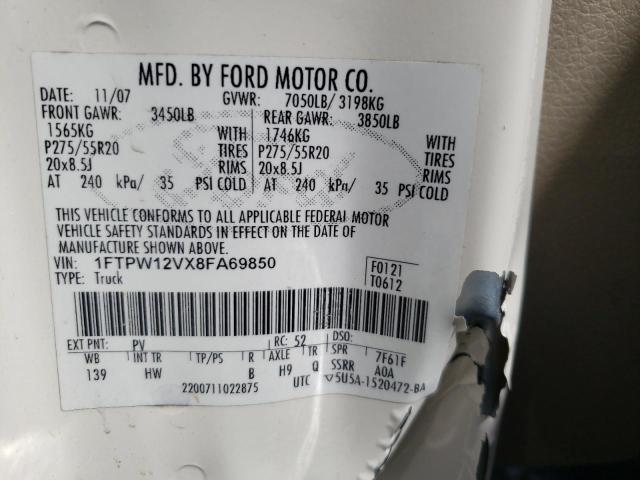 Photo 10 from auction – 2008 FORD F150 SUPER with VIN 1FTPW12VX8FA69850