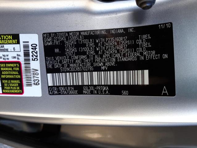 Photo 10 from auction – 2011 TOYOTA SIENNA XLE with VIN 5TDYK3DCXBS102795