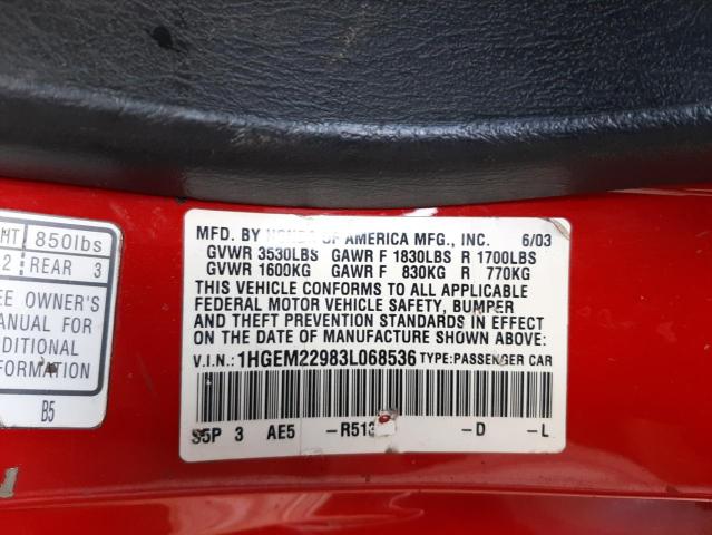 Photo 10 from auction – 2003 HONDA CIVIC EX with VIN 1HGEM22983L068536
