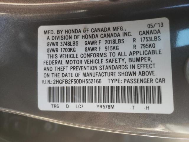 Photo 10 from auction – 2013 HONDA CIVIC LX with VIN 2HGFB2F50DH552166