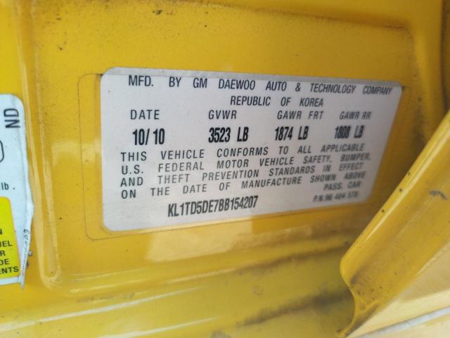 Photo 10 from auction – 2011 CHEVROLET AVEO LS with VIN KL1TD5DE7BB154207