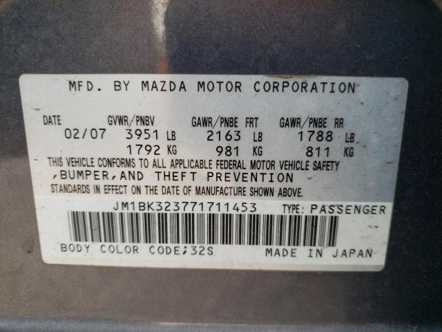 Photo 10 from auction – 2007 MAZDA 3 S with VIN JM1BK323771711453