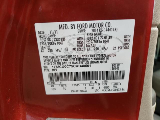 Photo 10 from auction – 2012 FORD ESCAPE XLS with VIN 1FMCU0C75CKB40561