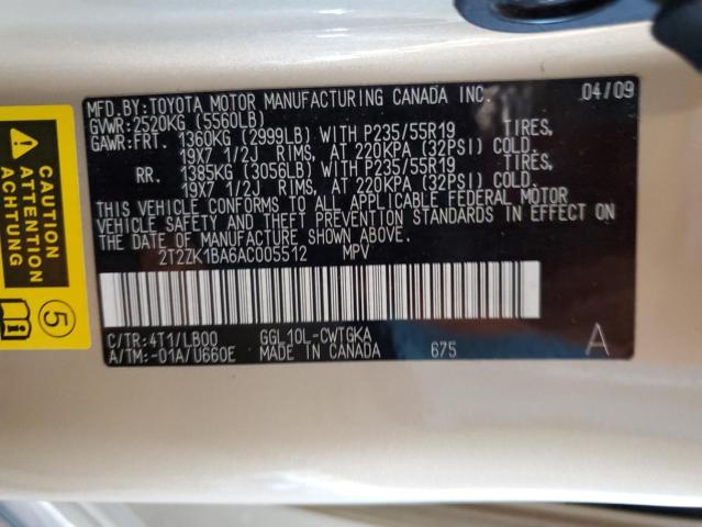 Photo 10 from auction – 2010 LEXUS RX 350 with VIN 2T2ZK1BA6AC005512