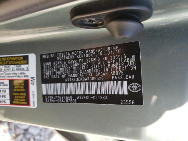 Photo 10 from auction – 2010 TOYOTA CAMRY BASE with VIN 4T4BF3EK0AR085520