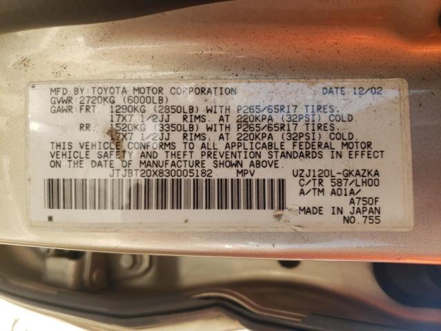 Photo 10 from auction – 2003 LEXUS GX 470 with VIN JTJBT20X830005182