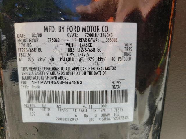 Photo 10 from auction – 2008 FORD F150 SUPER with VIN 1FTPW145X8FB61862