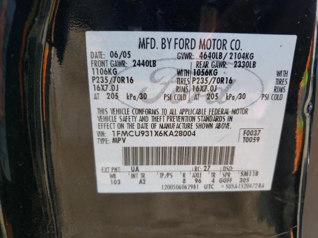 Photo 10 from auction – 2006 FORD ESCAPE XLT with VIN 1FMCU931X6KA28004
