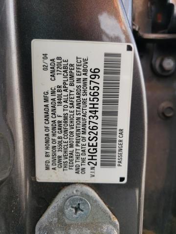 Photo 10 from auction – 2004 HONDA CIVIC with VIN 2HGES26734H565796