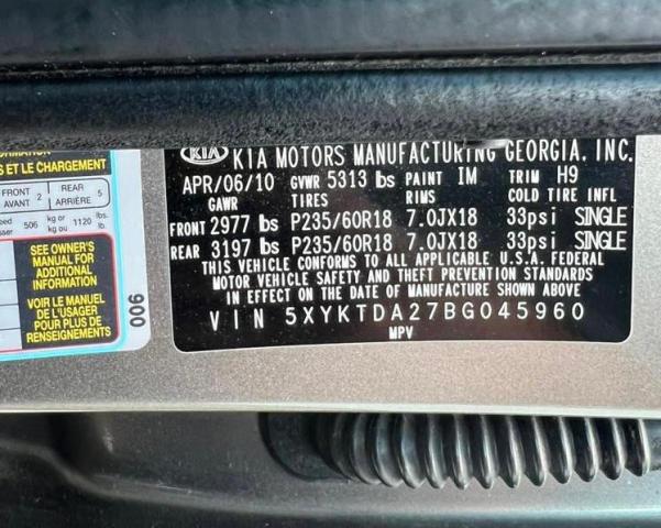 Photo 10 from auction – 2011 KIA SORENTO BA with VIN 5XYKTDA27BG045960