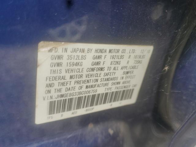 Photo 10 from auction – 2011 HONDA FIT with VIN JHMGE8G33BC006759