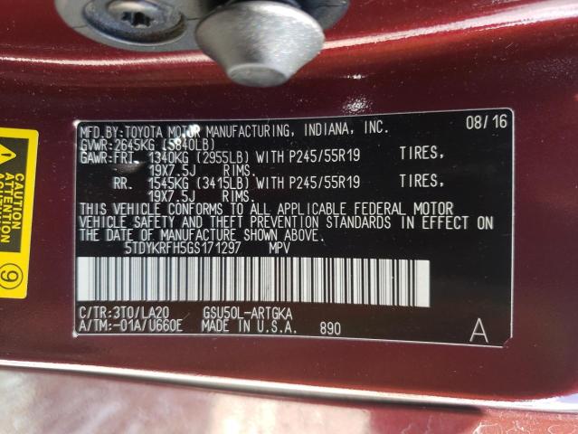 Photo 10 from auction – 2016 TOYOTA HIGHLANDER with VIN 5TDYKRFH5GS171297
