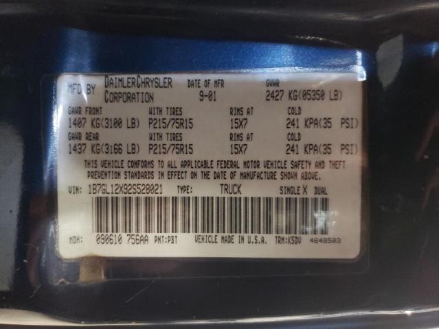 Photo 10 from auction – 2002 DODGE DAKOTA BAS with VIN 1B7GL12X92S528021