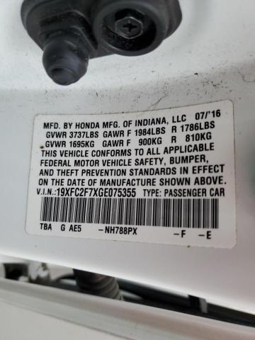 Zdjęcie 10 z aukcji – 2016 HONDA CIVIC EX z VIN 19XFC2F7XGE075355