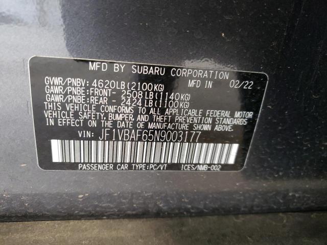Photo 10 from auction – 2022 SUBARU WRX PREMIU with VIN JF1VBAF65N9003177