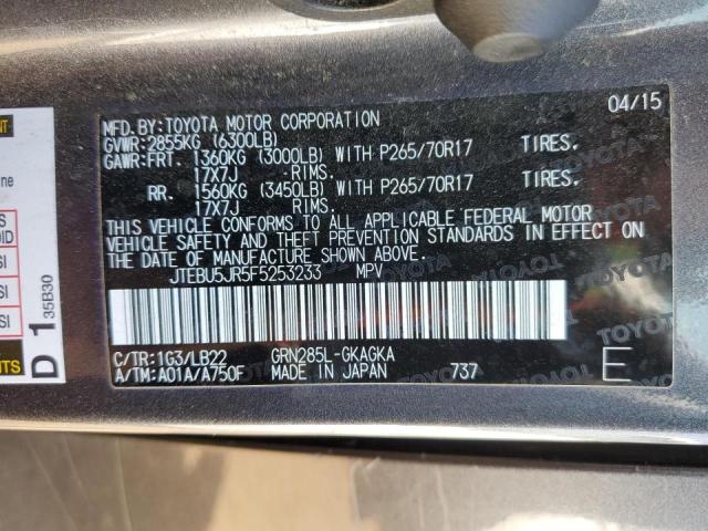 Photo 10 from auction – 2015 TOYOTA 4RUNNER SR with VIN JTEBU5JR5F5253233