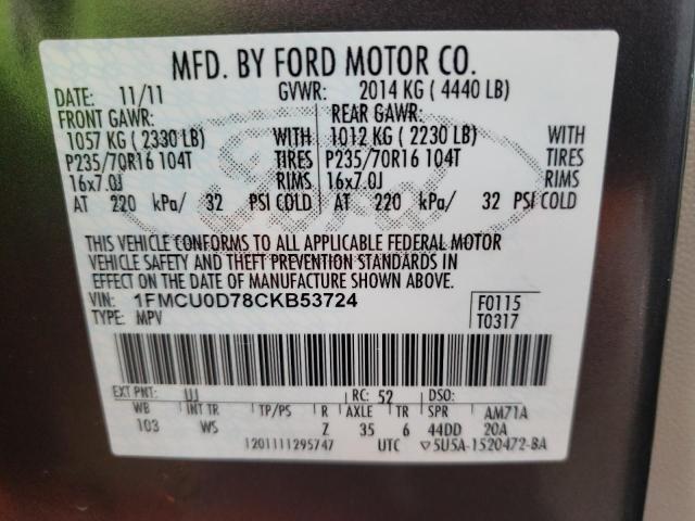 Photo 10 from auction – 2012 FORD ESCAPE XLT with VIN 1FMCU0D78CKB53724